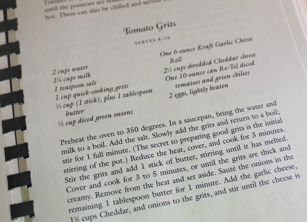 Original cook book recipe for Tomato Grits from Paula Deen's cookbook