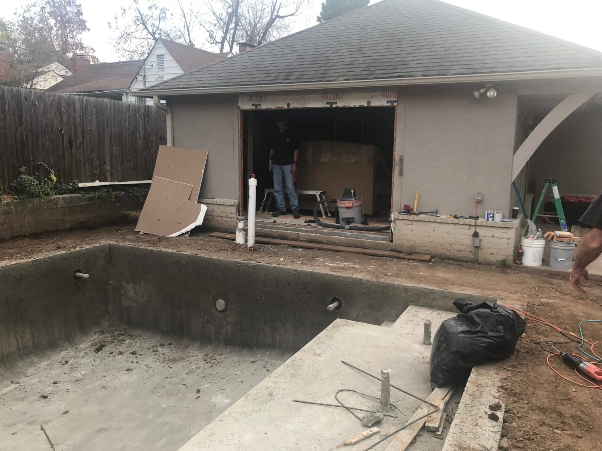 pool shell is built and demo to the master for french doors