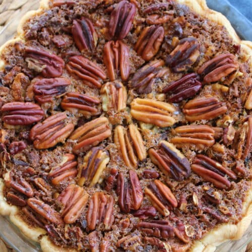 Best Southern Pecan Pie on a bamboo placemat.