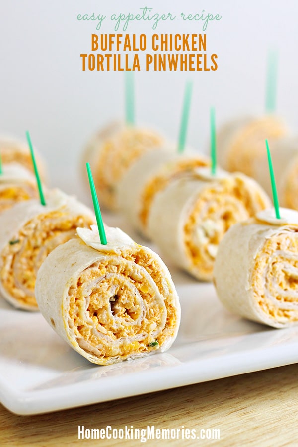 buffalo chicken tortilla pinwheels with green toothpicks