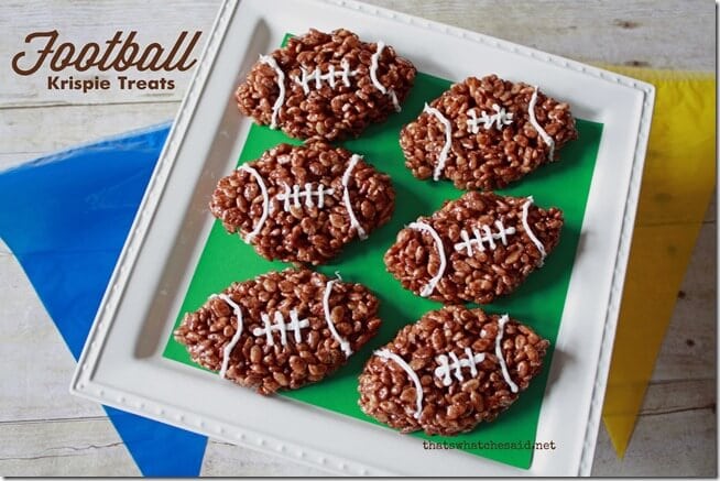 football rice krispie treats on a white plate