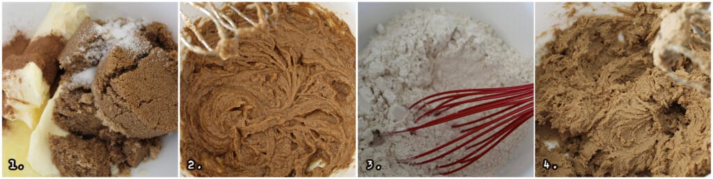 Step by Step 1-4 collage of the first four steps to make cookie bars