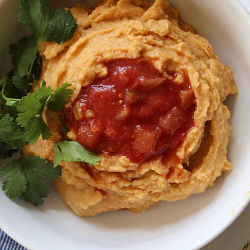 healthy hummus close up overhead