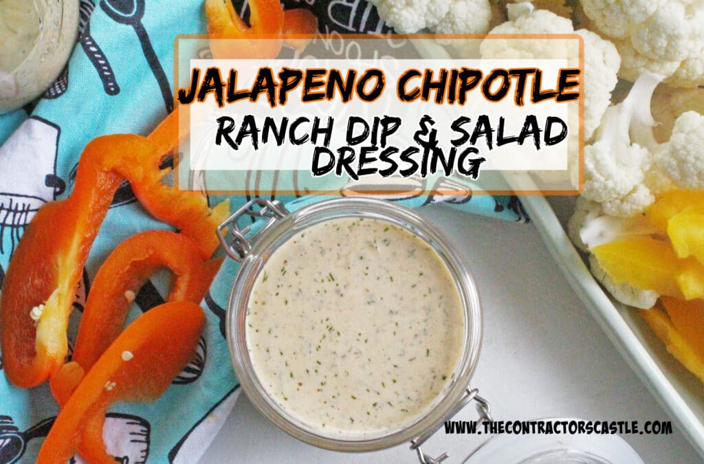 over head view of jalapeno chipotle ranch dressing with cut up veggies