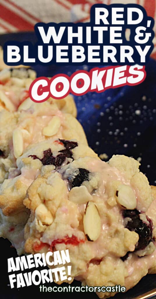 pinterest pin of red, white and blueberry cookies