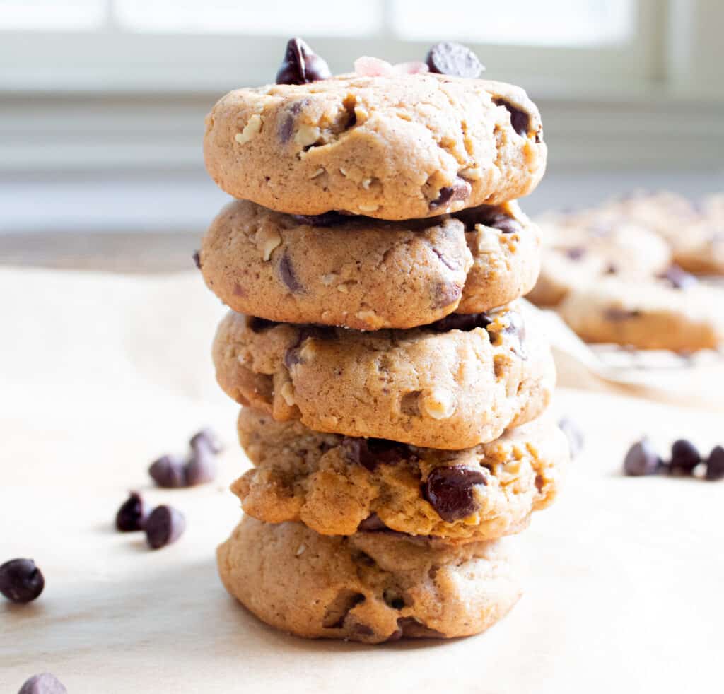 stack of pumpkin chocolate chip cookies