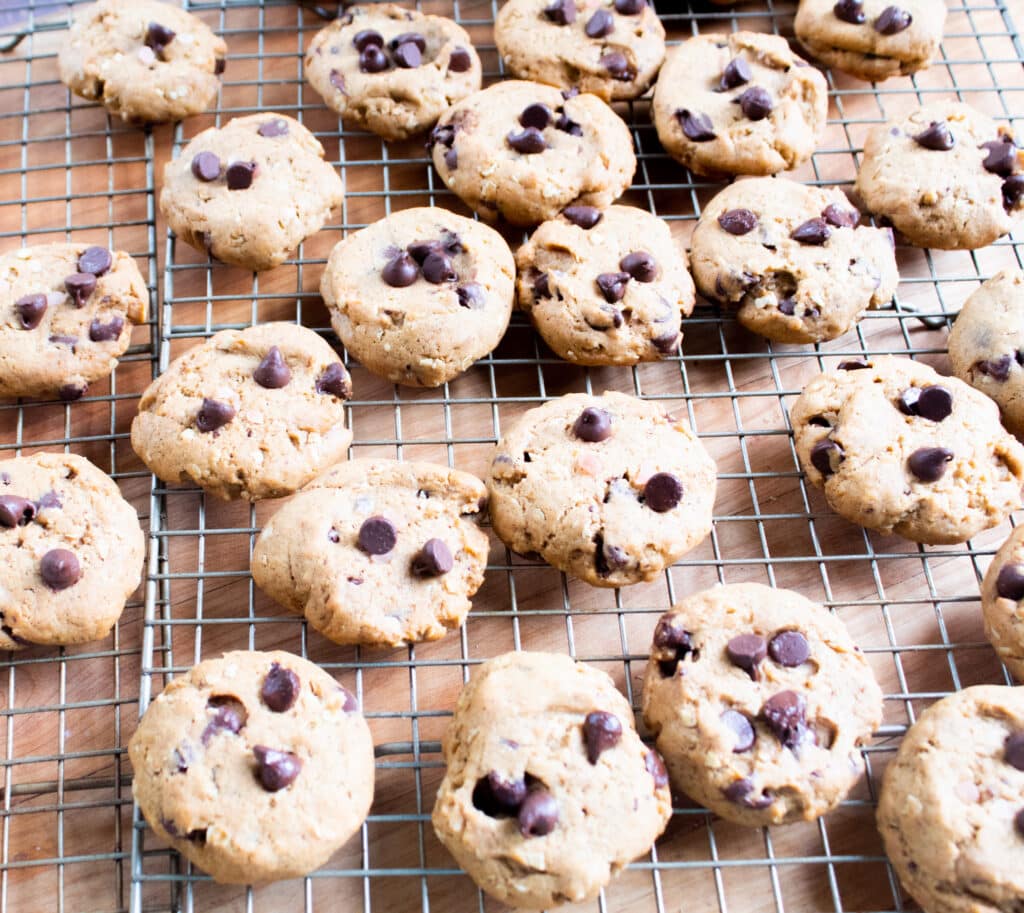 pumpkin chocolate chip cookies on a cooling rack