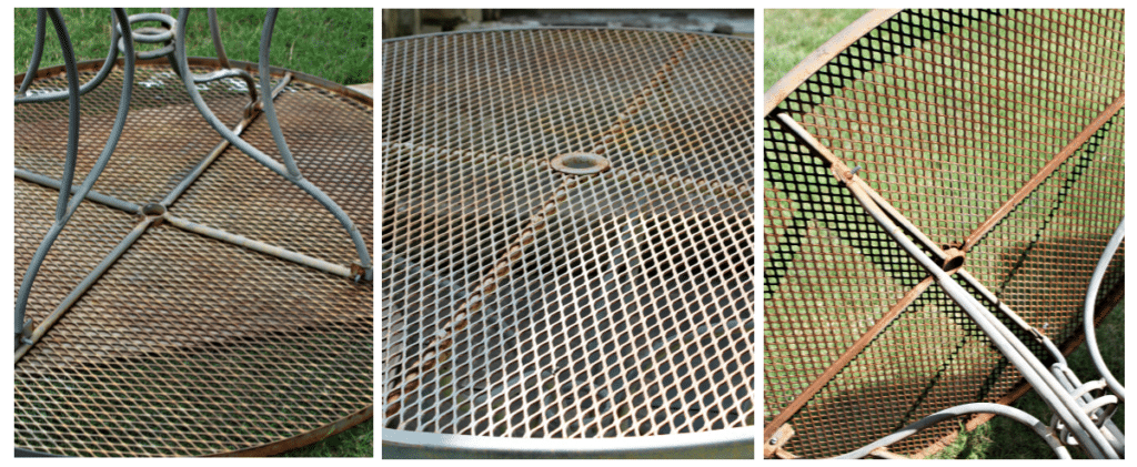 before pictures of the weathered worn original wrought iron table