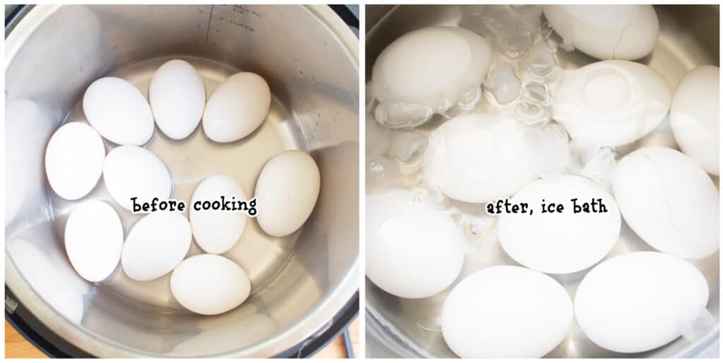 steps 1 and 2 before and after cooking eggs