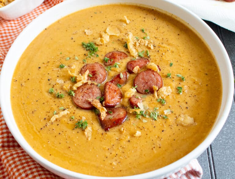 Sweet and Savory Roasted Butternut Squash Soup with Sausage