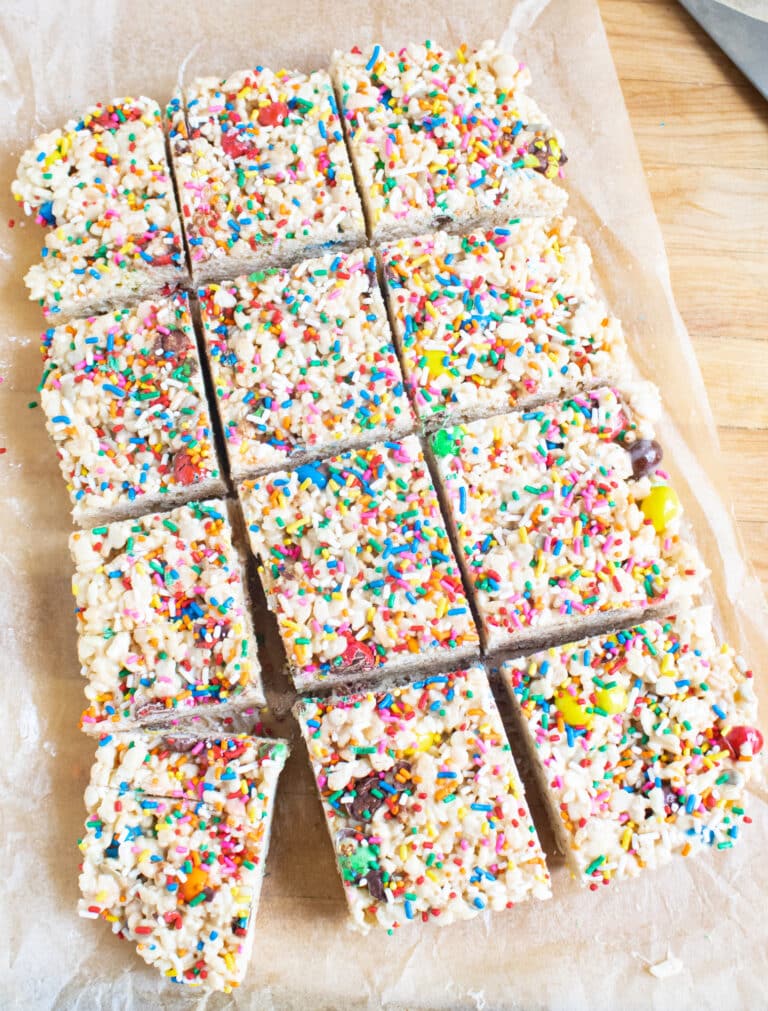 Easy Rice Krispie Treats with M&Ms and Sprinkles