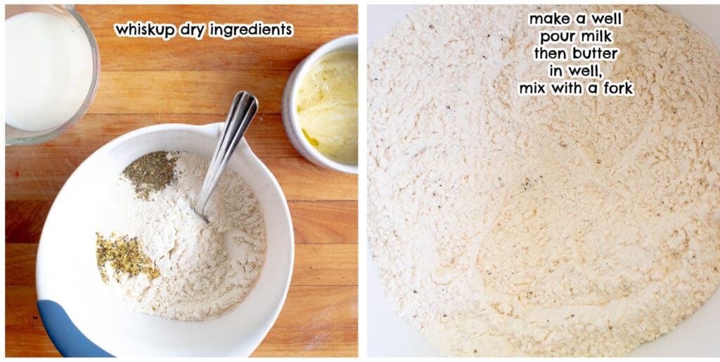 2 step collage of dry dumpling ingredients