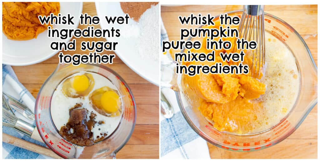 sugar ingredients and pumpkin ingredients for pumpkin muffins collage