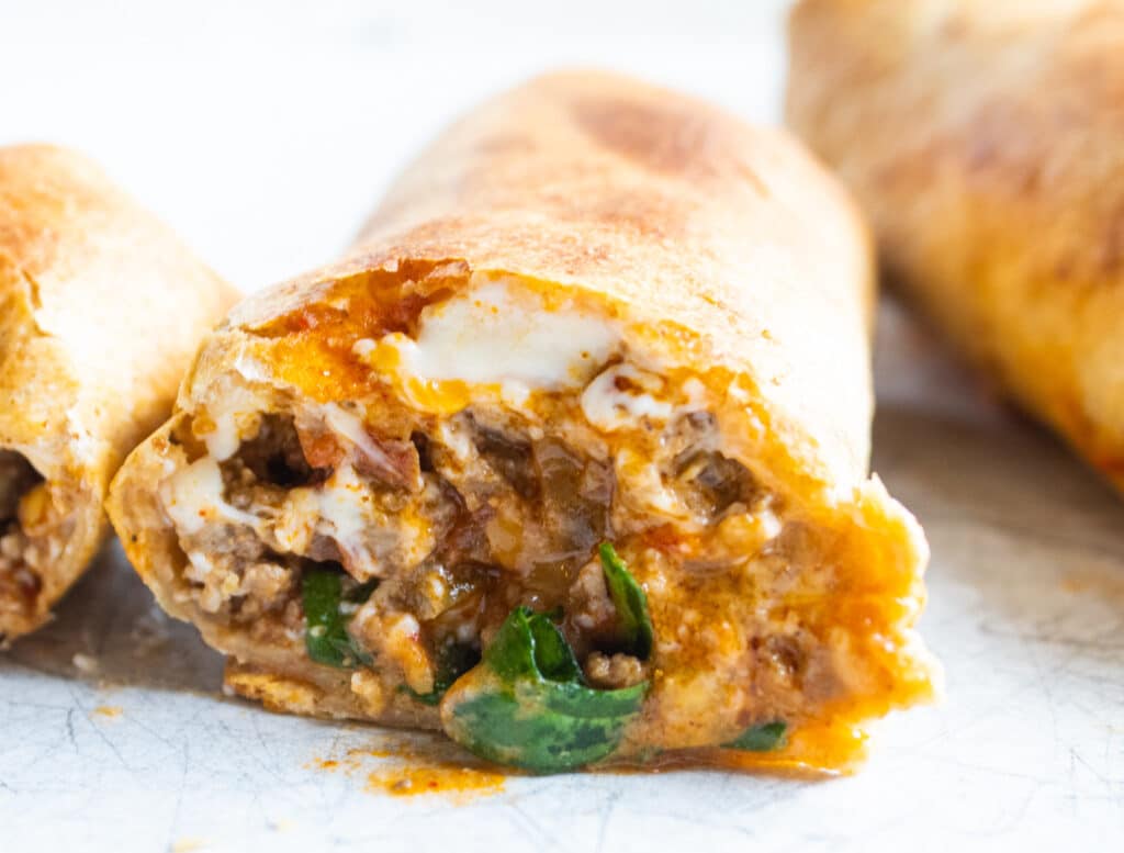 close up air fryer crunch burrito