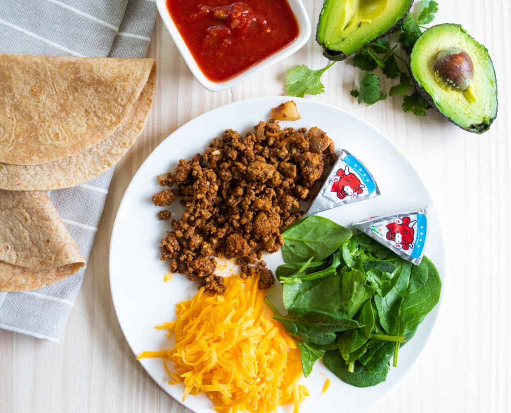 overhead picture of air fryer crunchy burritos ingredients