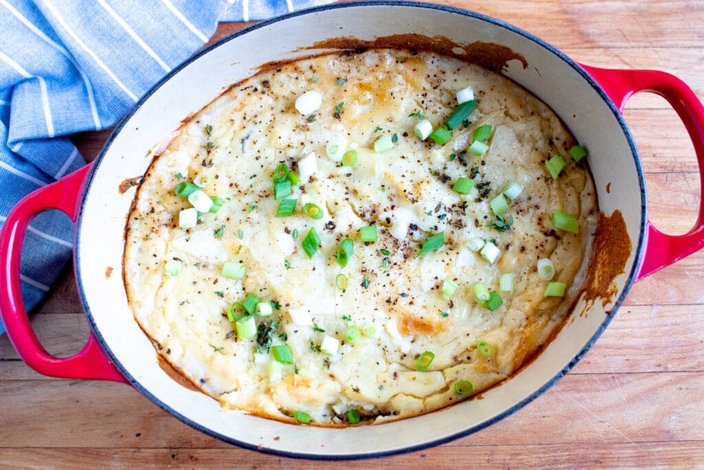 just out of the oven potato cauliflower casserole