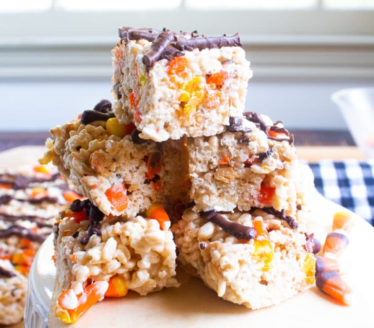 Easy Salty & Sweet Candy Corn Rice Krispie Treats