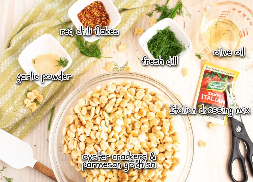 Seasoned Italian Goldfish Cracker ingredients with labels.