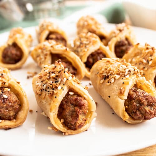 Everything Mini Sausage Rolls on a white plate