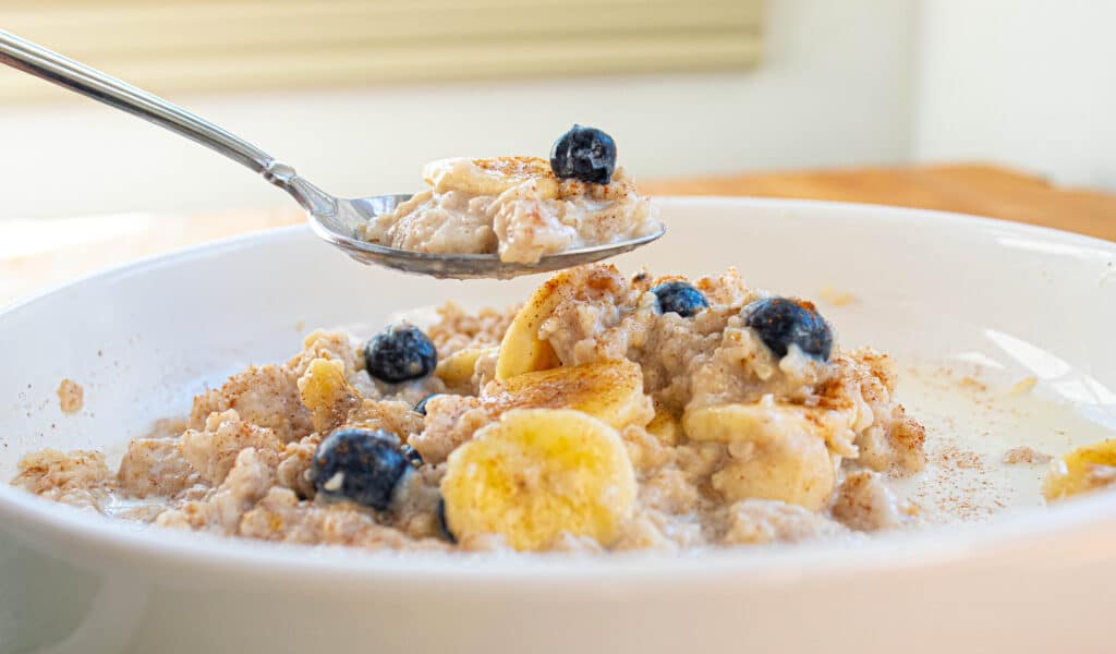 spoon full of blueberry banana oatmeal