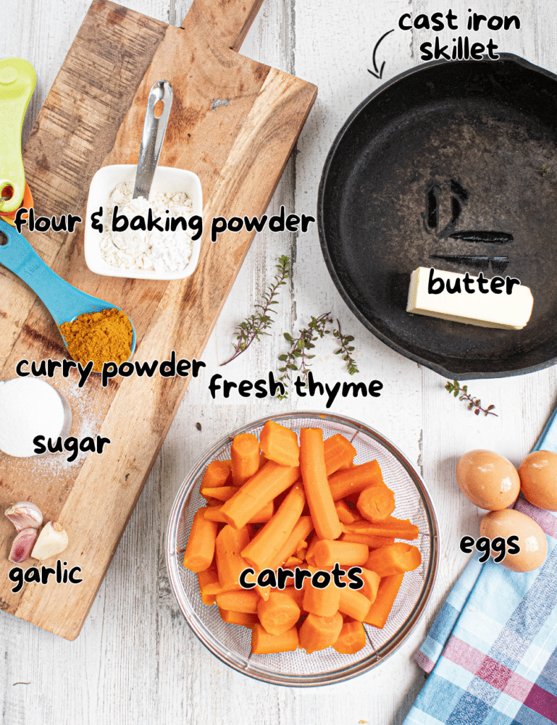 ingredients with labels for brown butter carrot souffle