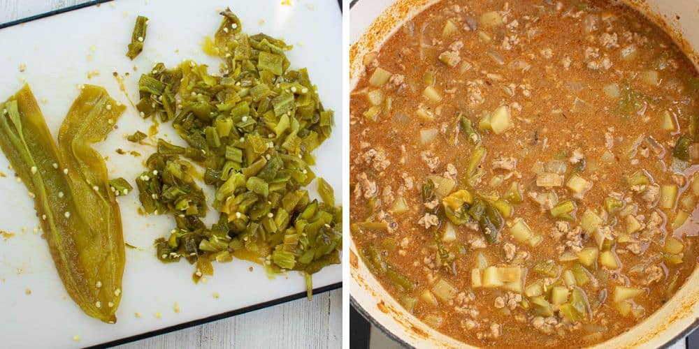 chopped green chiles and green chili soup with green chiles added