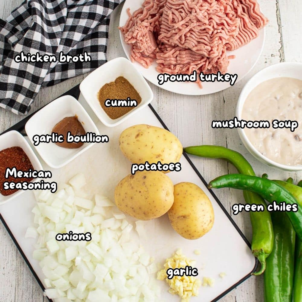 ingredients with labels for green chili turkey soup