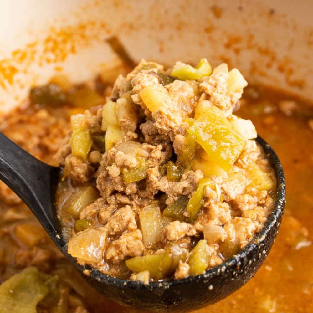 ladle full of green chili turkey soup