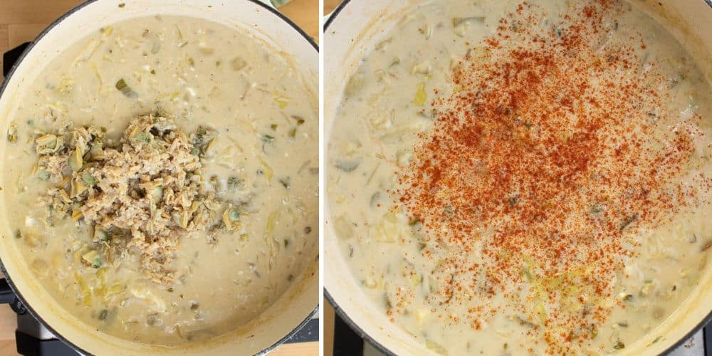 cooked chowder with whole baby clams add in 1st picture. cooked chowder with whole baby clams with paprika spinkled on cooked soup