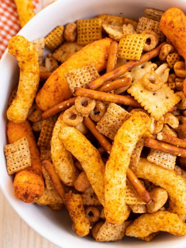 Homemade Spicy Chex Mix with Cheese Puffs