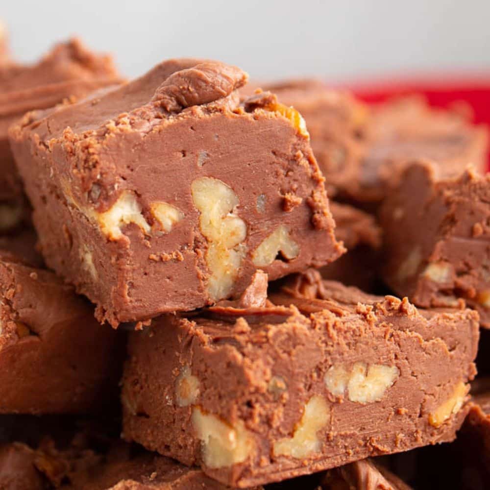 Pieces of chocolate pecan fudge.