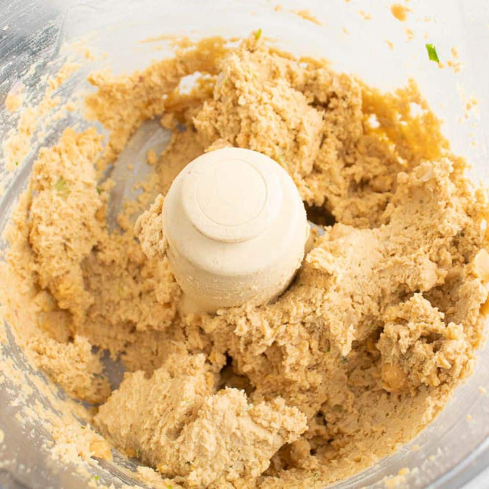 Hummus dip in a food processor.